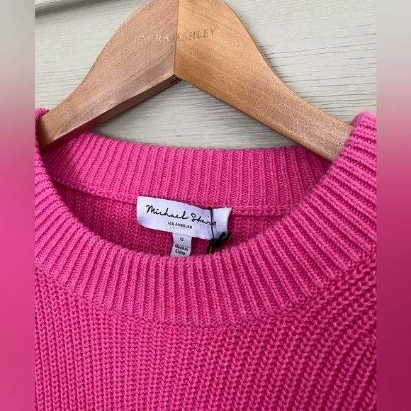 MICHAEL STARS pink cotton Crewneck Pullover Sweater NWT sz S preppy cute casual - Picture 4 of 15